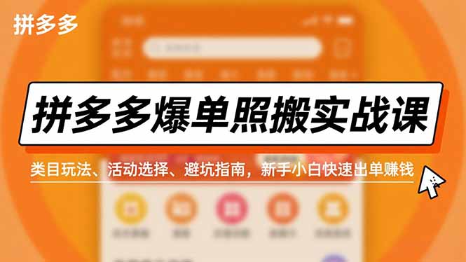 拼多多爆单照搬实战课，类目玩法、活动选择、避坑指南，新手小白快速出单赚钱-九零网创
