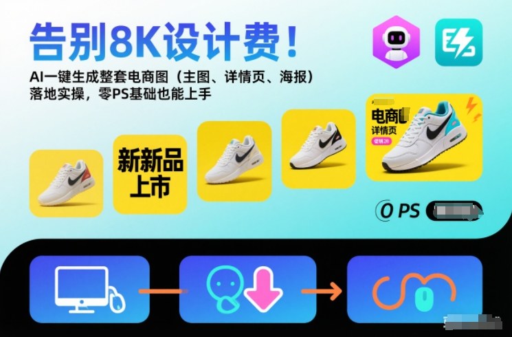 告别8K设计费！AI一键生成整套电商图(主图、详情页、海报)落地实操，零PS基础也能上手-九零网创