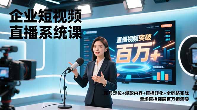 企业短视频直播系统课，账号定位+爆款内容+直播转化+全链路实战，单场直播突破百万销售额-九零网创