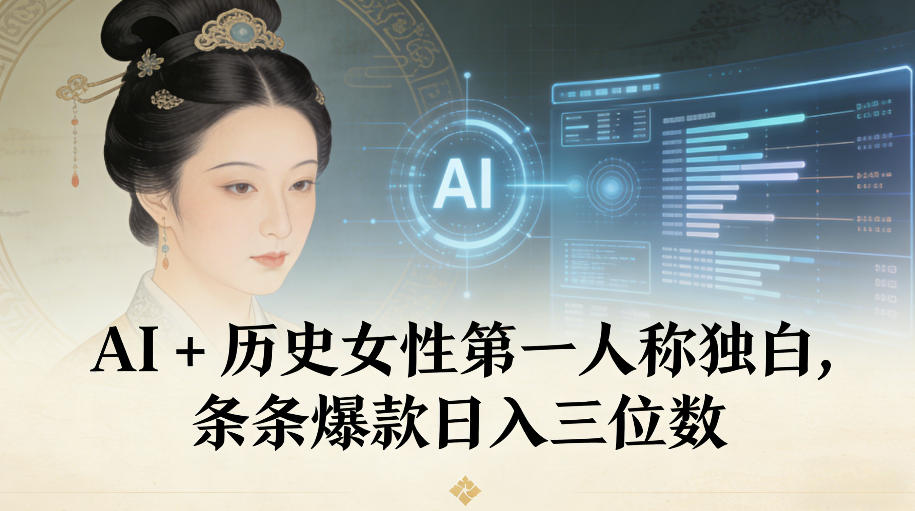 AI+历史女性第一人称独白，条条爆款日入三位数-九零网创