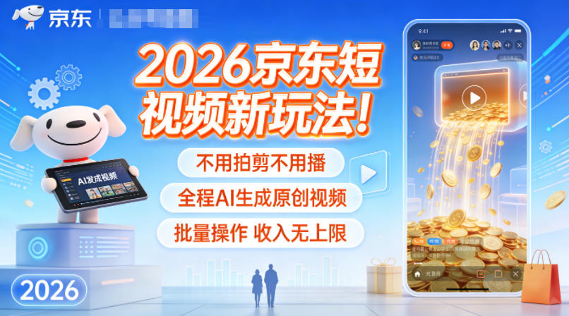 2026京东短视频新玩法!不用拍剪不用播,全程AI生成原创视频,批量操作收入无上限-九零网创