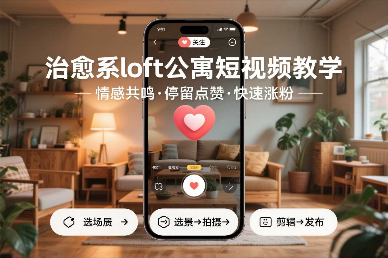 治愈系loft公寓短视频制作教学，情感共鸣引停留点赞关注，快速起号涨粉-九零网创