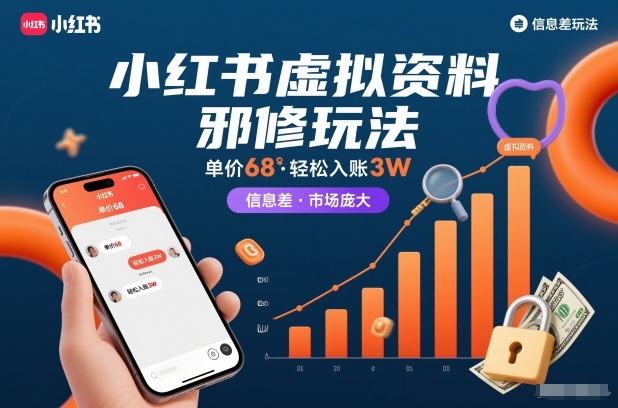 小红书虚拟资料邪修玩法，单价68，轻松入账3W，信息差玩法，市场庞大-九零网创