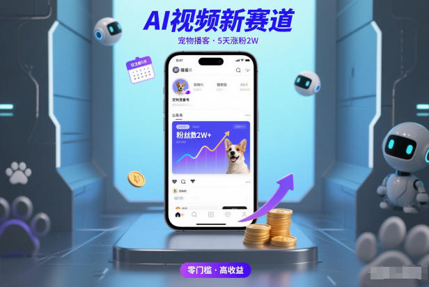 AI视频新赛道，宠物播客仅注册5天涨粉2W，收益非常可观-九零网创