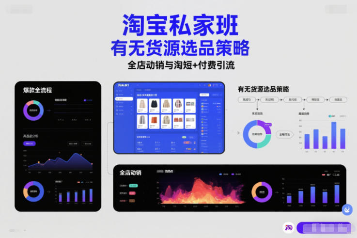 淘宝私家班，有无货源选品策略，高成功率爆款全流程打法，全店动销与淘短+付费引流(更新)-九零网创