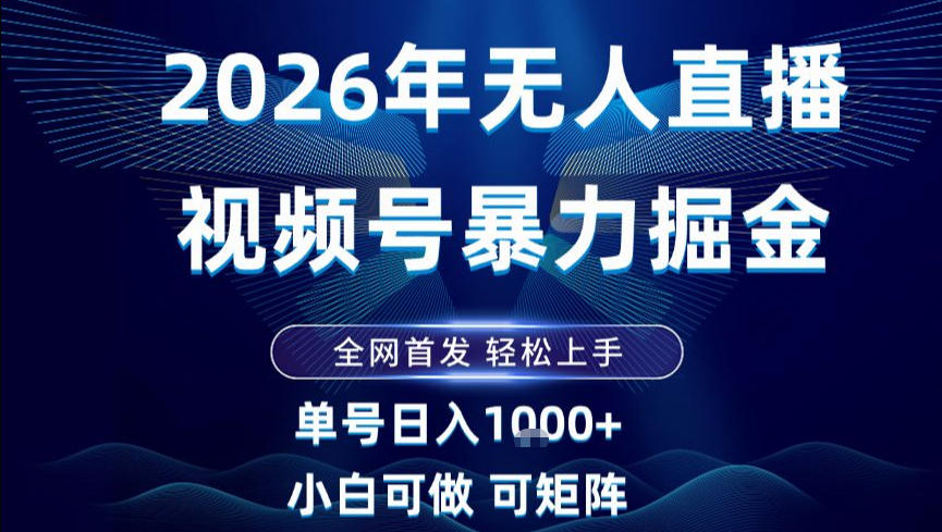 2026最新视频号无人直播掘金，全网首发，小白可以玩，长期稳定日入1k+【揭秘】-九零网创