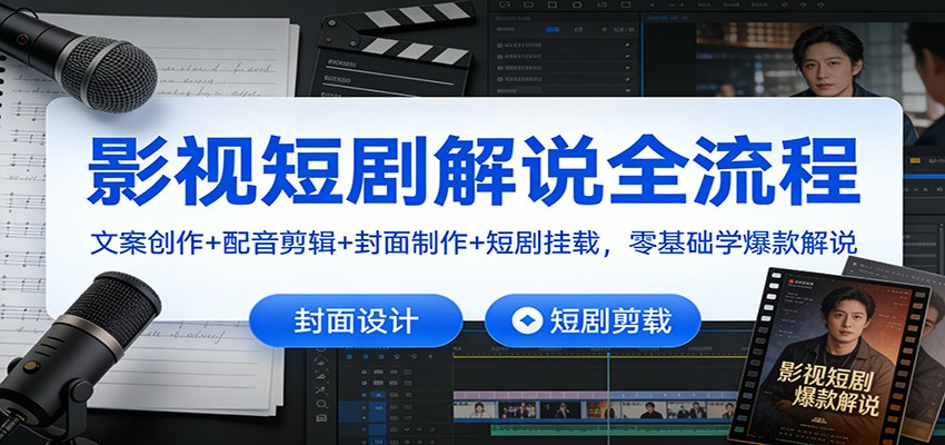 影视短剧解说全流程：文案创作+配音剪辑+封面制作+短剧挂载，零基础学爆款解说-九零网创