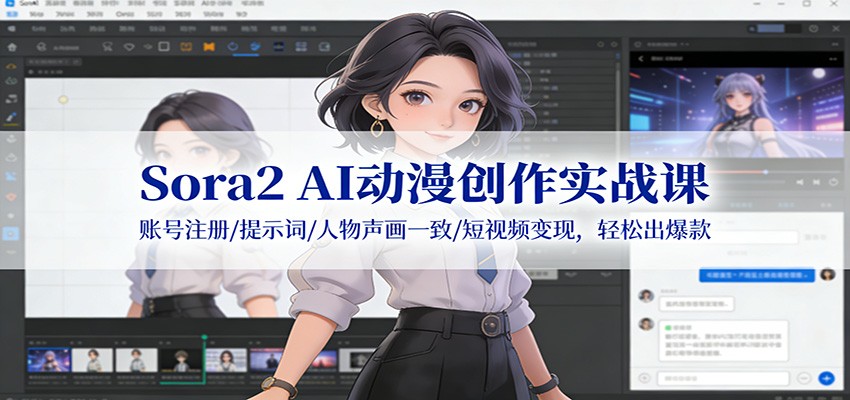 Sora2 AI动漫创作实战课：账号注册/提示词/人物声画一致/短视频变现，轻松出爆款-九零网创