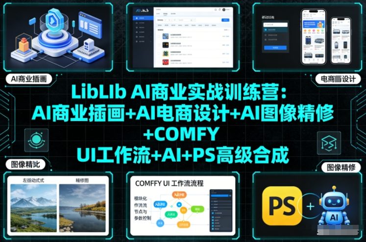 LibLIb AI商业实战训练营：AI商业插画+AI电商设计+AI图像精修+COMFY UI工作流+AI+PS高级合成-九零网创