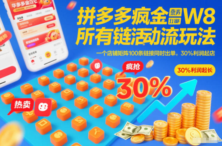 拼多多疯狂活动流玩法,所有链接全部打标,一个店铺矩阵100条链接同时出单,30%利润起店-九零网创