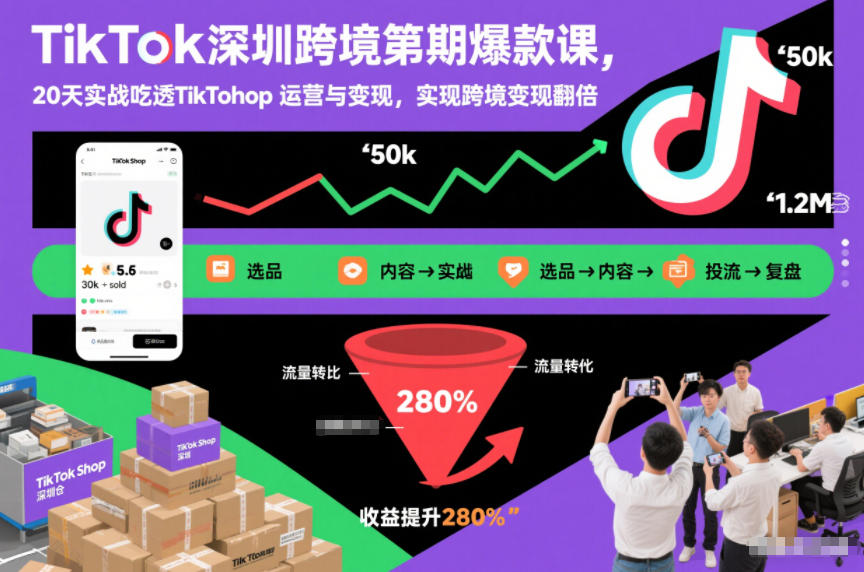 TikTok深圳跨境第2期爆款课，20天实战吃透TikTok Shop运营与变现，实现跨境变现翻倍-九零网创