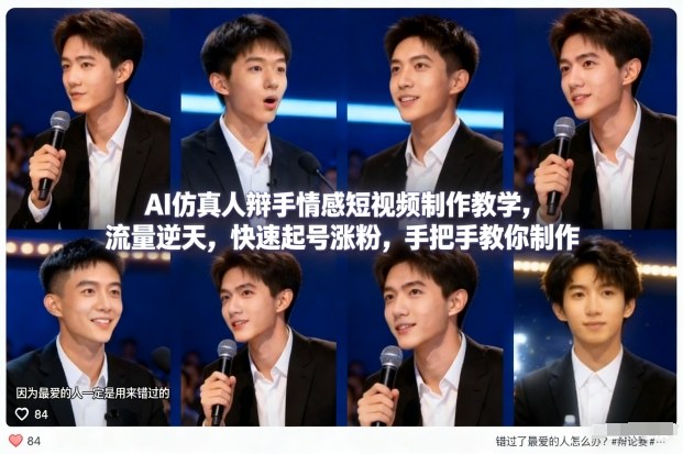 AI仿真人辩手情感短视频制作教学，流量逆天，快速起号涨粉，手把手教你制作-九零网创