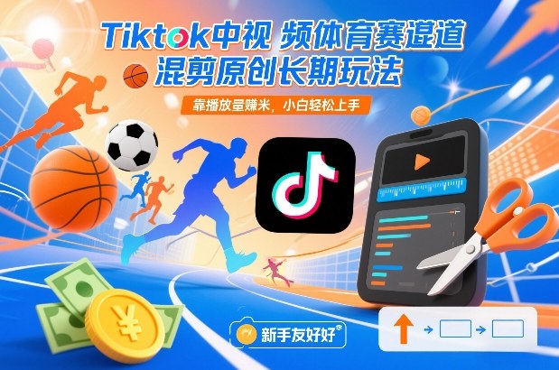 Tiktok中视频体育赛道混剪原创长期玩法，靠播放量賺米，小白轻松上手-九零网创