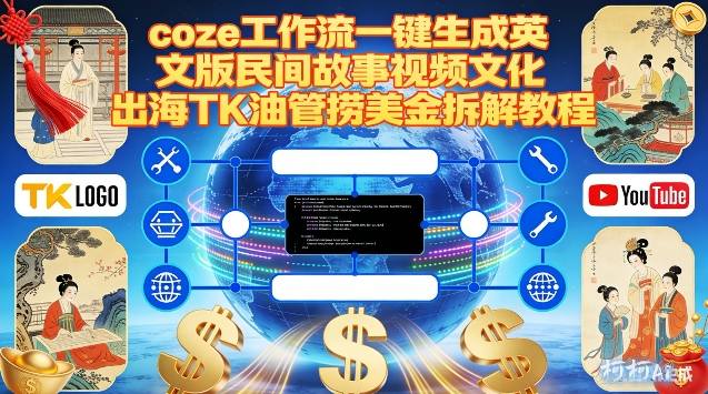 Coze扣子工作流一键生成英文版民间故事视频，文化出海TK油管捞美金拆解教程-九零网创