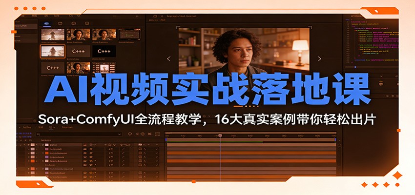 AI视频实战落地课：Sora+ComfyUI全流程教学，16大真实案例带你轻松出片-九零网创