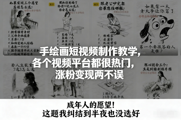 手绘画短视频制作教学，各个视频平台都很热门，涨粉变现两不误-九零网创