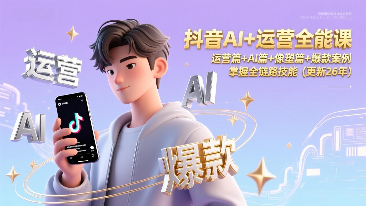 抖音AI+运营全能课，运营篇+AI篇+像塑篇+爆款案例，掌握全链路技能(更新26年-九零网创