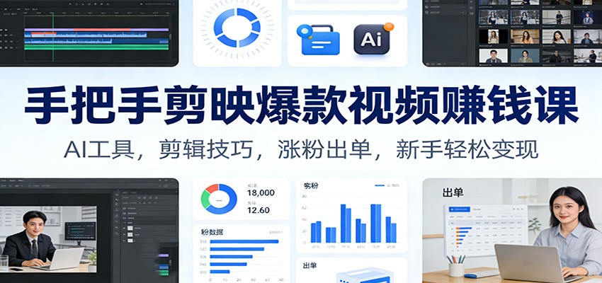 手把手剪映爆款视频赚钱课：AI工具，剪辑技巧，涨粉出单，新手轻松变现-九零网创