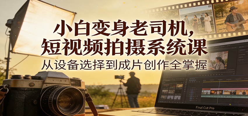小白变身老司机，短视频拍摄系统课，从设备选择到成片创作全掌握-九零网创