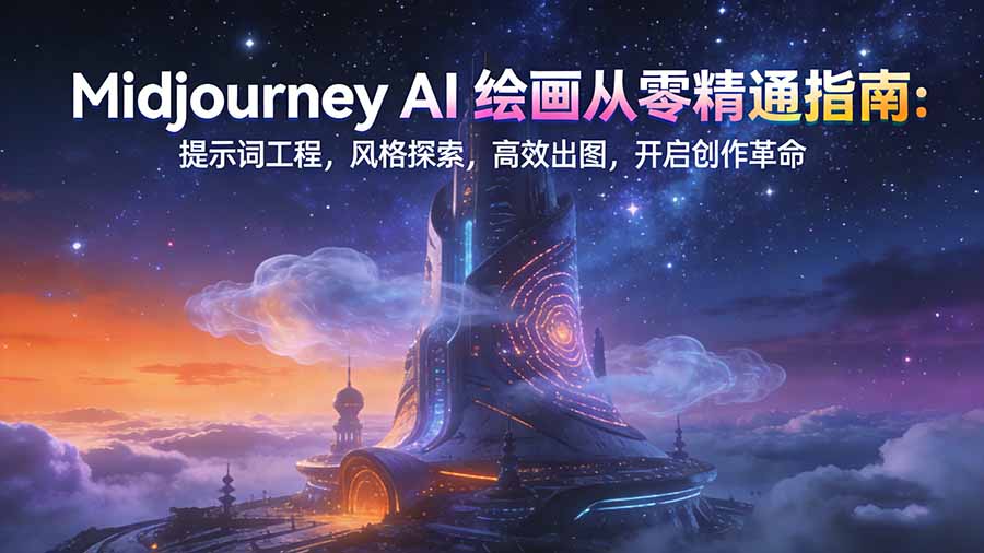 Midjourney AI绘画从零精通指南：提示词工程，风格探索，高效出图，开启创作革命-九零网创