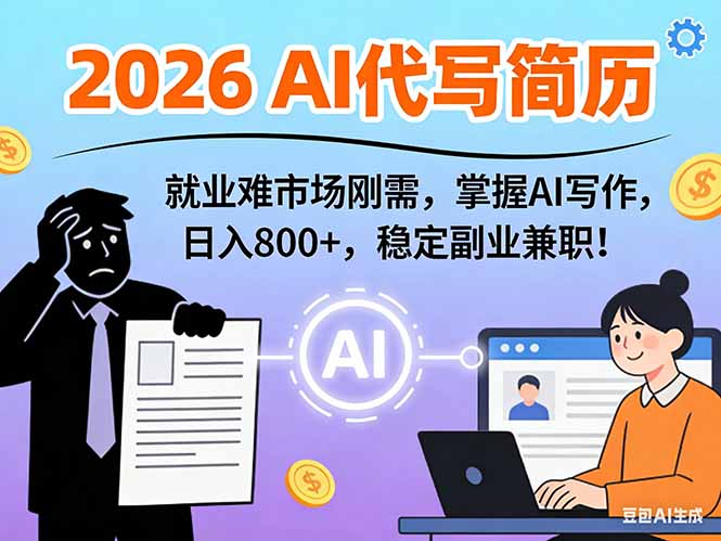 AI代写简历，超暴利，用万能模板月入1-3万实战教程，2026年市场刚需！-九零网创