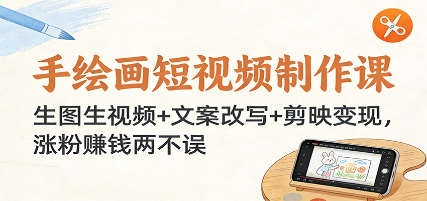 手绘画短视频制作课：生图生视频+文案改写+剪映变现，涨粉赚钱两不误-九零网创