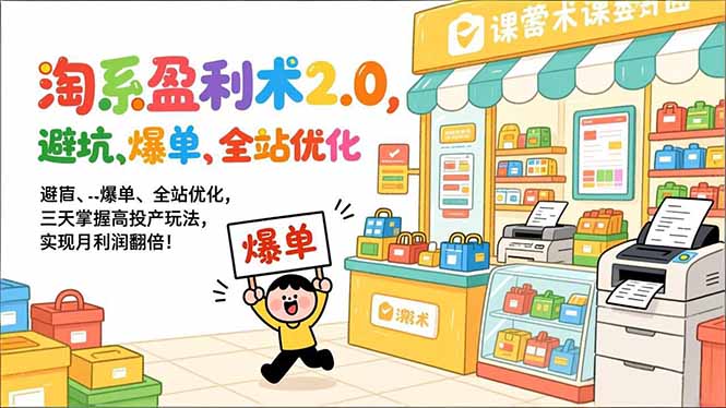 淘系盈利术2.0，避坑、爆单、全站优化，三天掌握高投产玩法，实现月利润翻倍！-九零网创