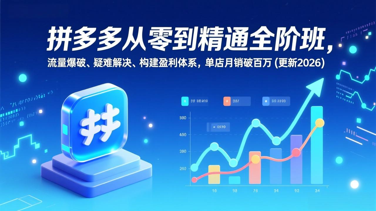 拼多多从零到精通全阶班，流量爆破、疑难解决，构建盈利体系，单店月销破百万(更新2026-九零网创