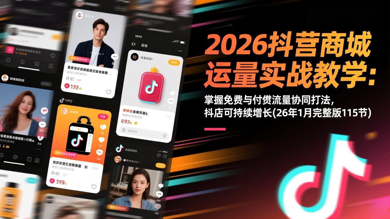 2026抖音商城运营实战教学：掌握免费与付费流量协同打法，抖店可持续增长(26年1月完整版115节-九零网创