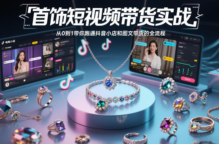 首饰短视频带货实战,从0到1带你跑通抖音小店和图文带货的全流程-九零网创