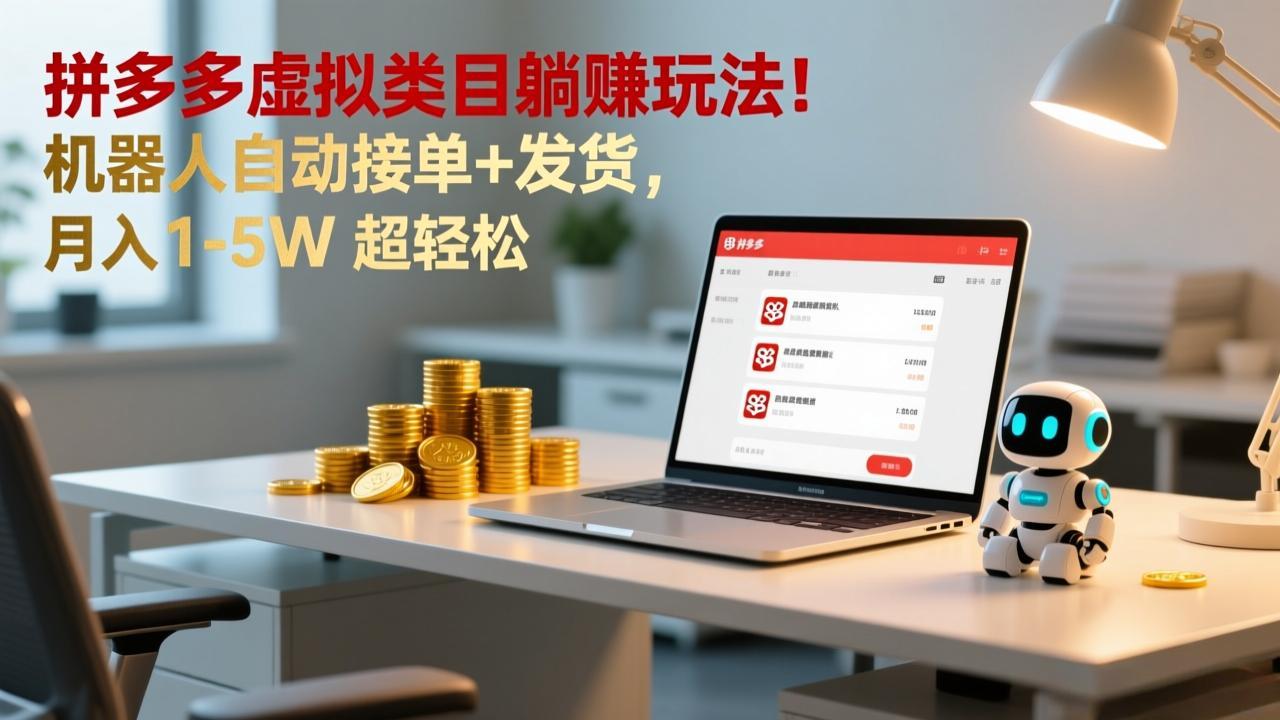 多多虚拟类目躺赚玩法！机器人自动接单+发货，月入 1-5W 超轻松-九零网创