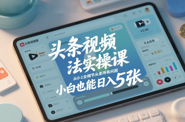 头条视频玩法实操课,从0-1全细节头条所有问题,小白也能日入5张-九零网创