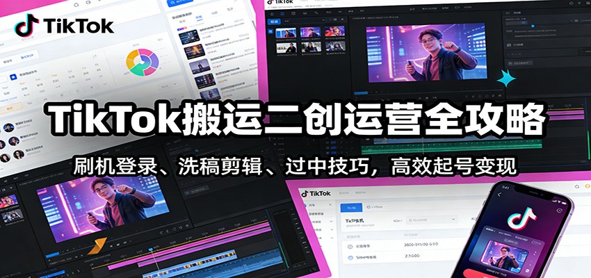 TikTok搬运二创运营全攻略:刷机登录、洗稿剪辑 、过中技巧,高效起号变现-九零网创