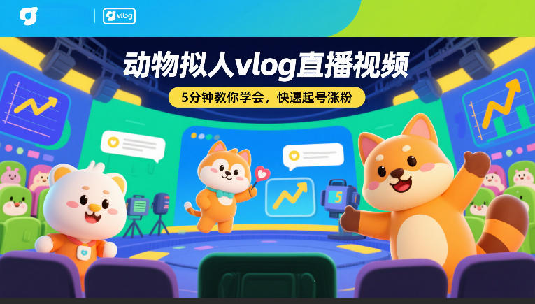 动物拟人vlog直播视频，5分钟教你学会，快速起号涨粉-九零网创