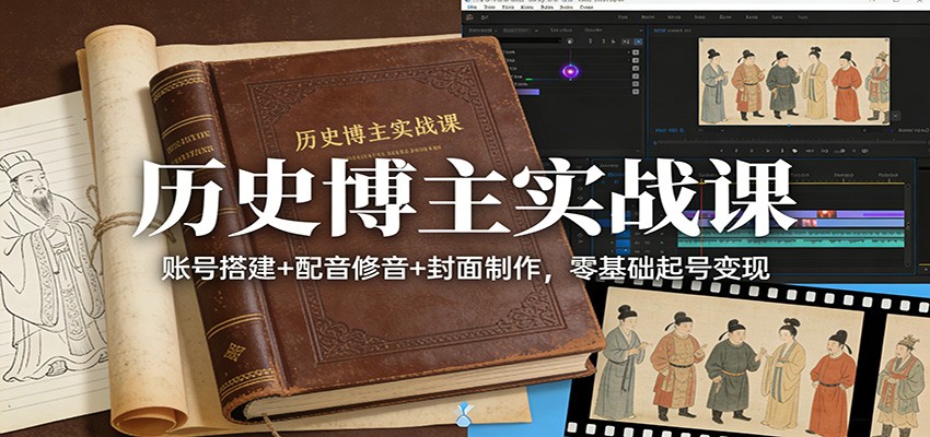 历史博主实战课:账号搭建+配音修音+封面制作,零基础起号变现-九零网创