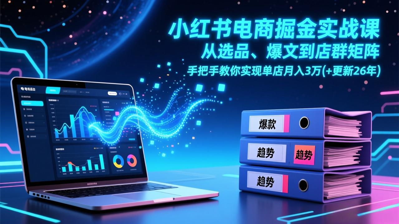 小红书电商掘金实战课，从选品、爆文到店群矩阵，手把手教你实现单店月入3万+(更新26年-九零网创
