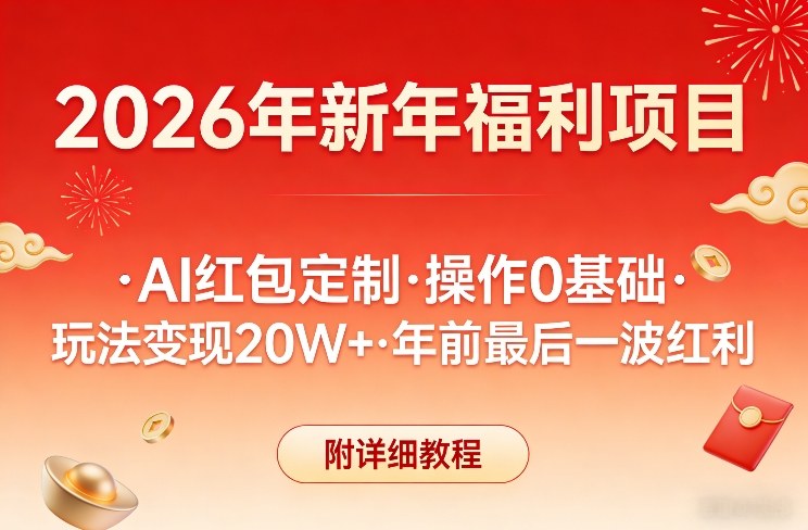 新年福利项目，AI红包定制，操作0基础，玩法变现20W+年前最后一波红利，附详细教程-九零网创