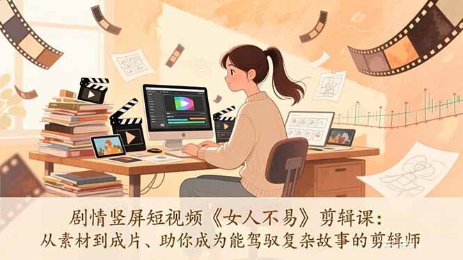 剧情竖屏短视频《女人不易》剪辑课：从素材到成片、助你成为能驾驭复杂故事的剪辑师-九零网创