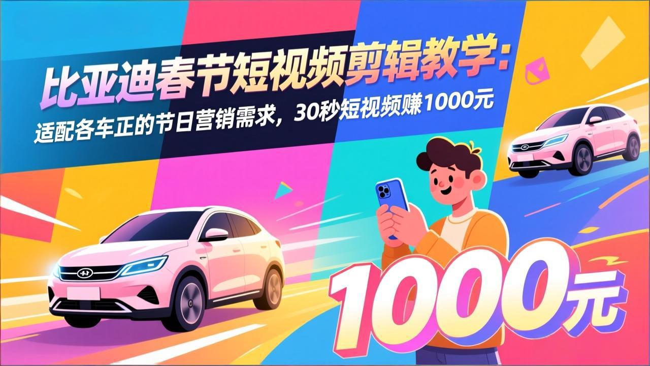 比亚迪春节短视频剪辑教学：适配各车企的节日营销需求，30秒短视频赚1000元-九零网创