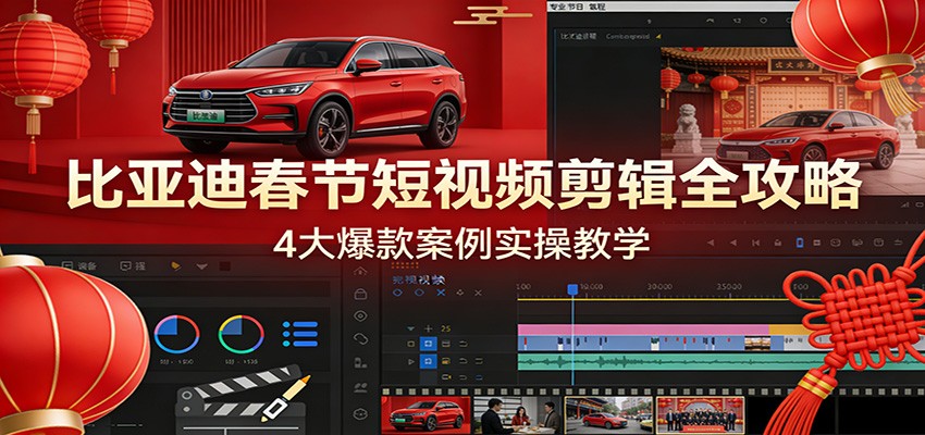 比亚迪春节短视频剪辑全攻略，4大爆款案例实操教学-九零网创