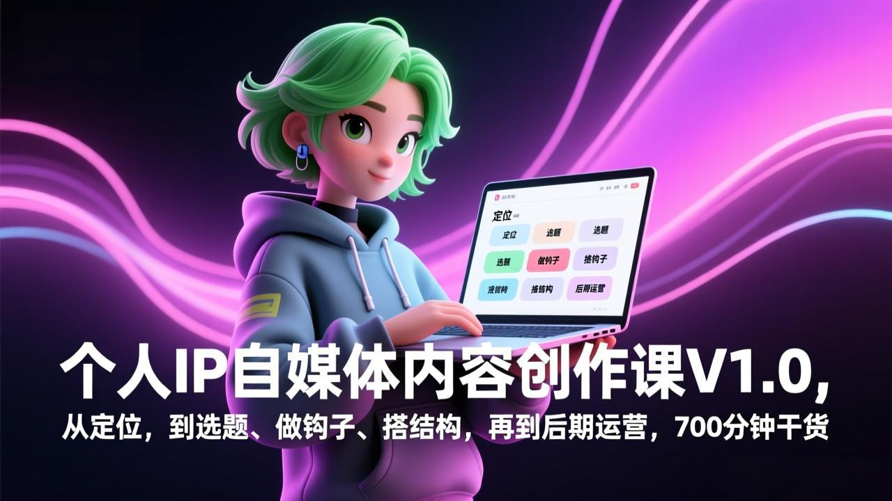 个人IP自媒体内容创作课V1.0，从定位，到选题、做钩子、搭结构，再到后期运营，700分钟干货-九零网创