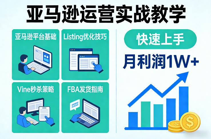 亚马逊运营实战教学，亚马逊平台+Listing优化+Vine秒杀+FBA发货等，快速上手，实现店铺月利润1W-九零网创