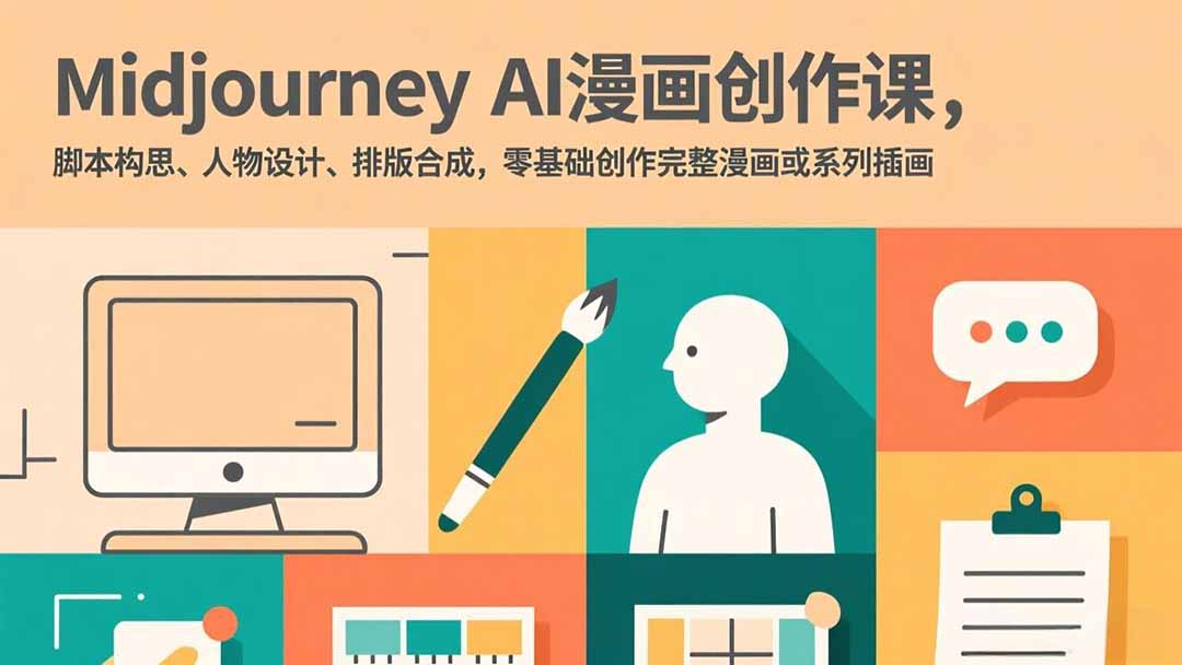 Midjourney AI漫画创作课，脚本构思、人物设计、排版合成，零基础创作完整漫画或系列插画-九零网创