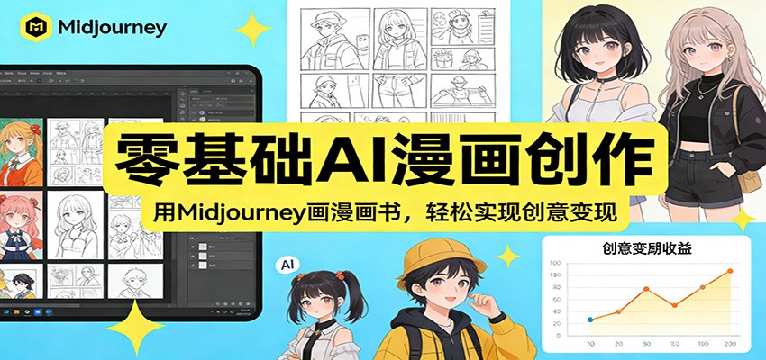 零基础AI漫画创作：用Midjourney画漫画书，轻松实现创意变现-九零网创