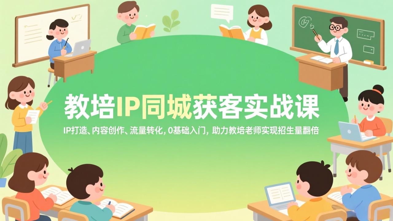 教培IP同城获客实战课，IP打造、内容创作、流量转化，0基础入门，助力教培老师实现招生量翻倍-九零网创