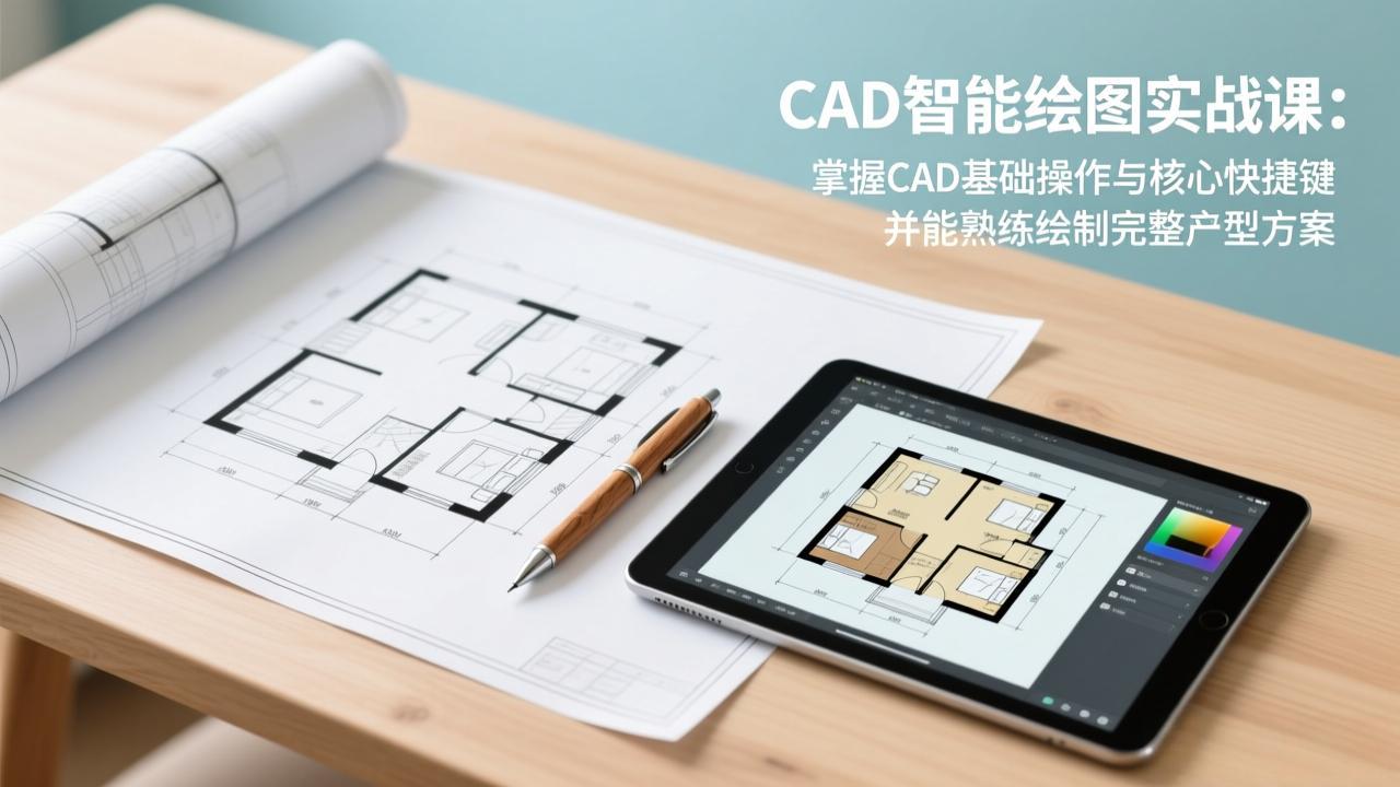 CAD智能绘图实战课：掌握CAD基础操作与核心快捷键，并能熟练绘制完整户型方案-九零网创