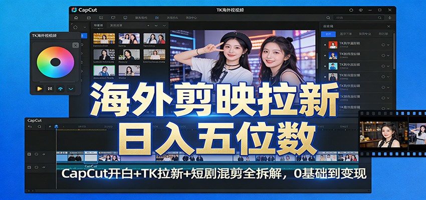 海外剪映拉新日入五位数：CapCut开白+TK拉新+短剧混剪全拆解，0基础到变现-九零网创