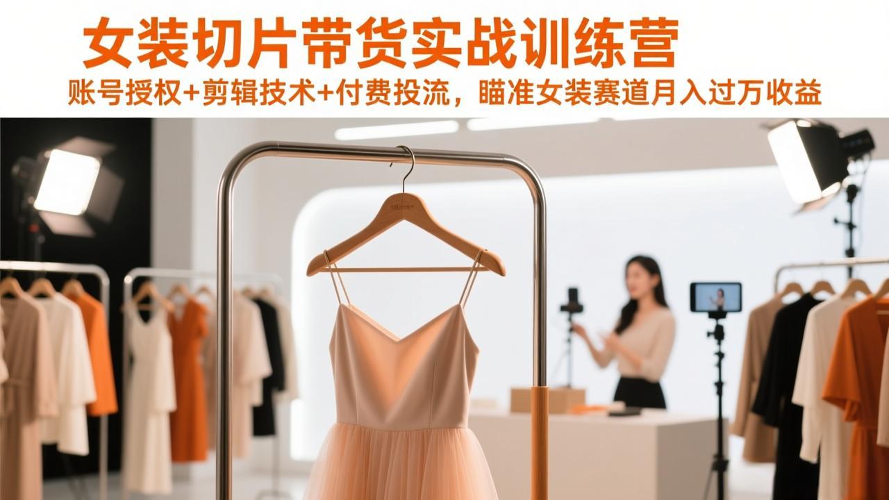 女装切片带货实战训练营，账号授权+剪辑技术+付费投流，瞄准女装赛道月入过万收益-九零网创