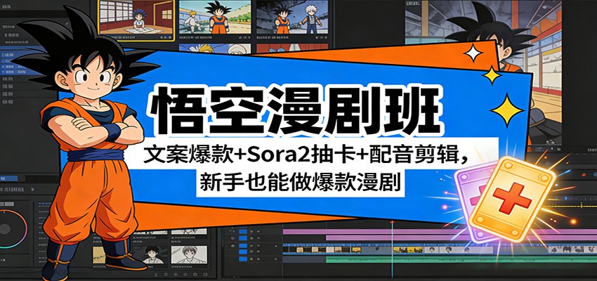 悟空漫剧班：文案爆款+Sora2抽卡+配音剪辑，新手也能做爆款漫剧-九零网创