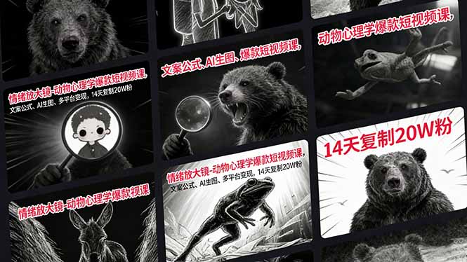 情绪放大镜-动物心理学爆款短视频课，文案公式、AI生图、多平台变现，14天复制20W粉-九零网创